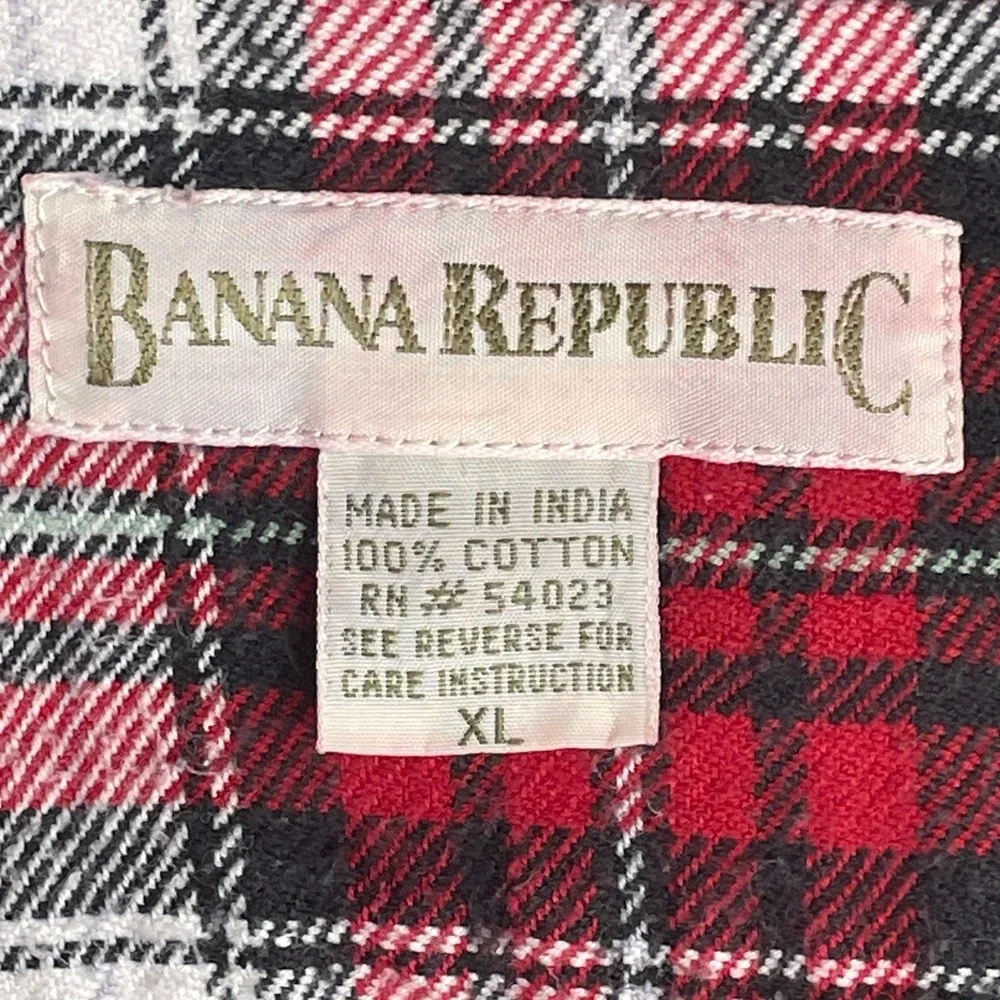 Banana‎ Republic Shirt Mens XL Red Plaid Button Up Long Sleeve Flannel Vintage